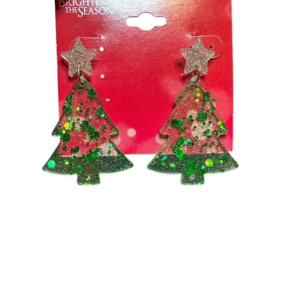 Brighten The Season Christmas Tree Earrings With Glitter Star Topper Christmas - Picture 3 of 5